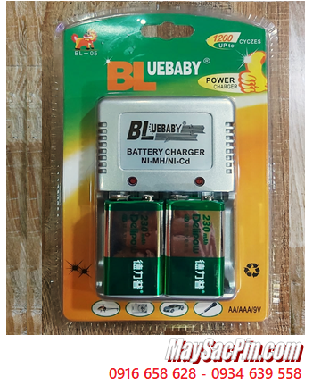 BlueBaby BL-5; Bộ sạc pin 9v BlueBaby BL-5 kèm 2 pin sạc Delipow 9v 230mAh chính hãng